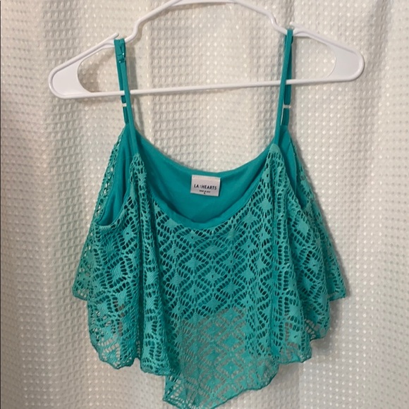 Flowy Teal Crop Top - Picture 3 of 4